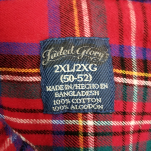 Faded Glory 2XL 50-52 Red Plaid Button-Down Flannel Shirt - Picture 11 of 12